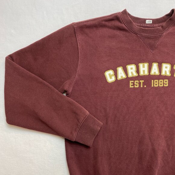 Carhartt Hoodie Men's S Burgundy Maroon Loose Fit Logo Pullover Crewneck - Picture 6 of 12